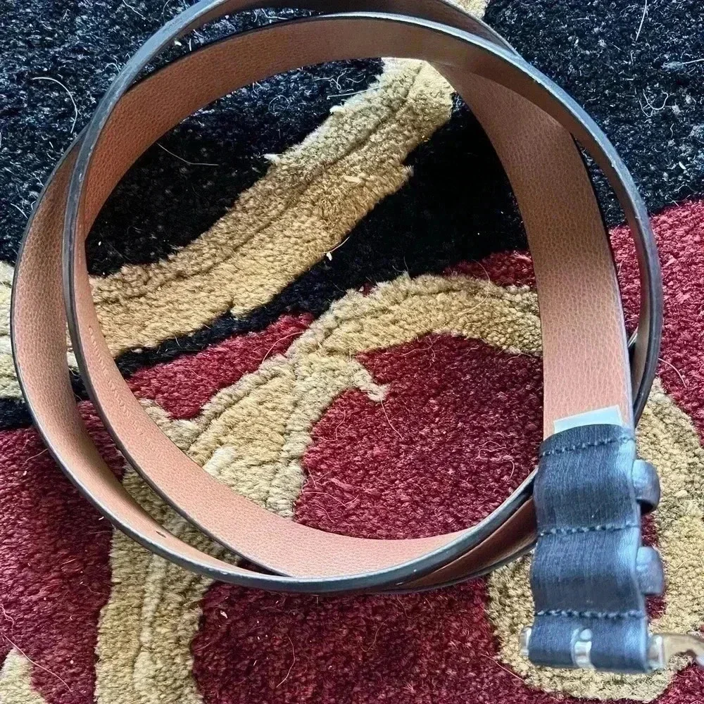 Men’s Genuine Black Leather Belt Silver Buckle Size: 40